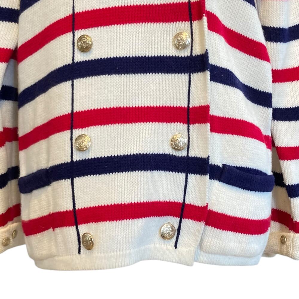 Vintage White Stripe Double Breasted Sweater Jacket Size Medium 50s Nautical - Picture 7 of 16
